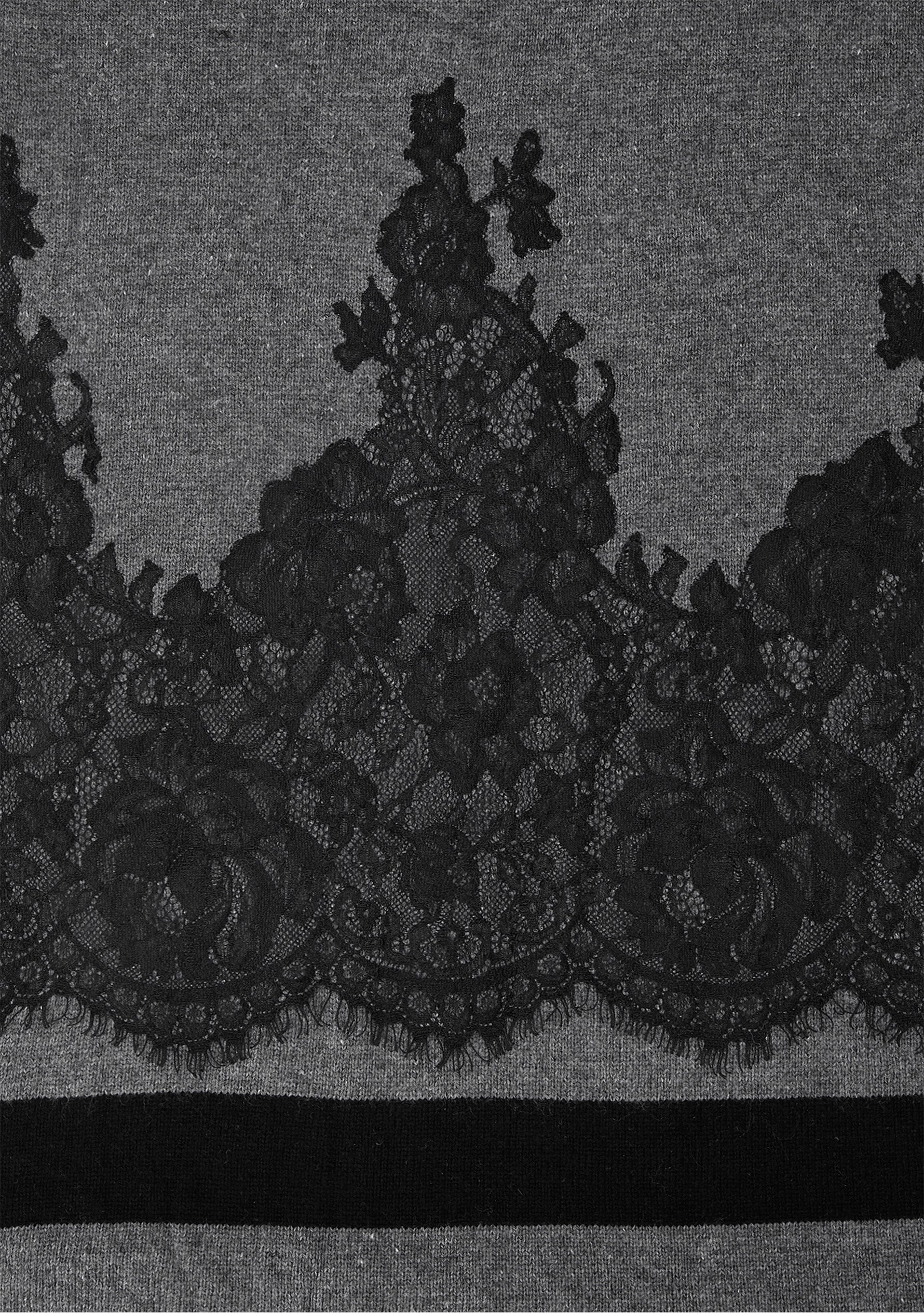 Charcoal melange and black wool stole with black lace